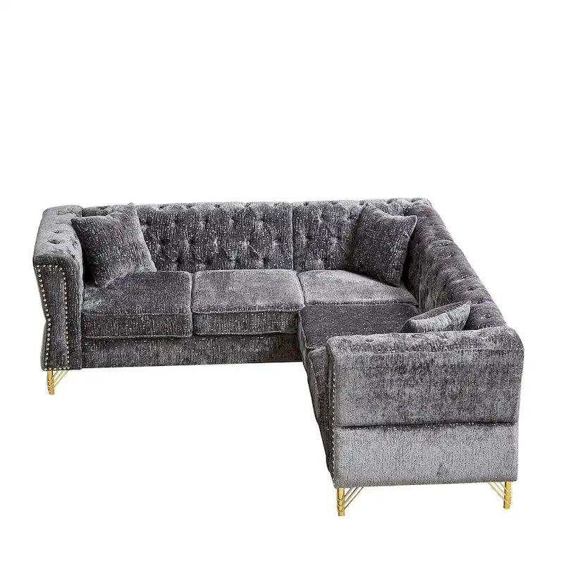 81.5 Chesterfield Chenille L-Shaped Corner Sectional Sofa with Tufted Backrest