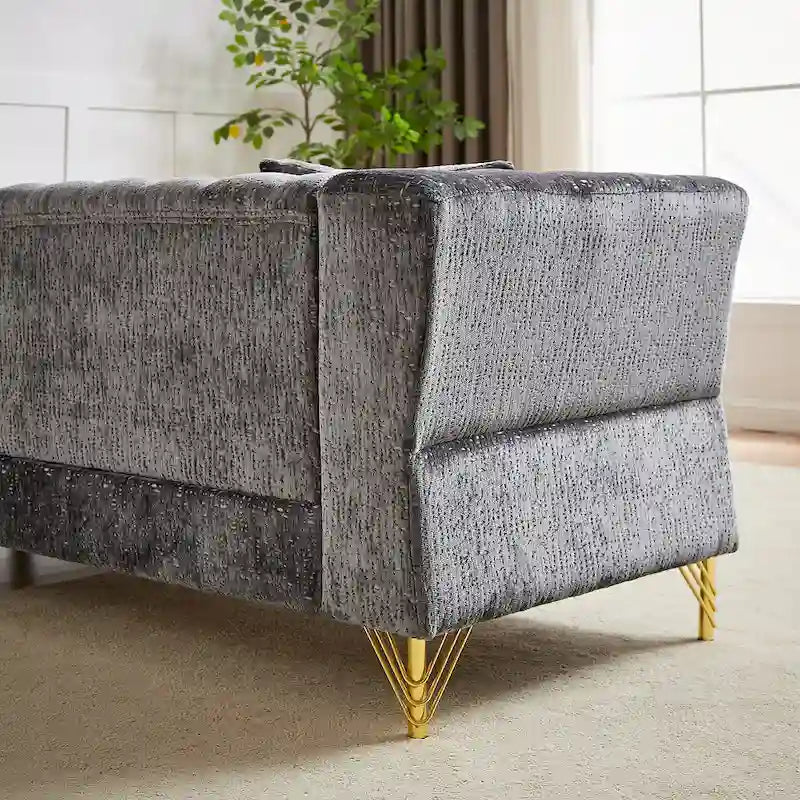 81.5 Chesterfield Chenille L-Shaped Corner Sectional Sofa with Tufted Backrest