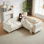 81.5 Chesterfield Chenille L-Shaped Corner Sectional Sofa with Tufted Backrest
