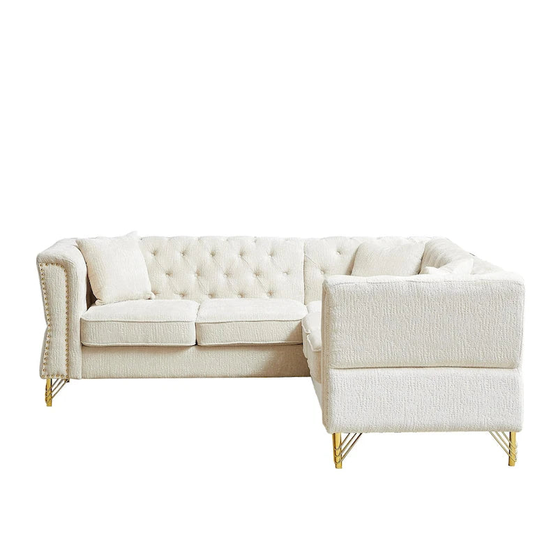 81.5 Chesterfield Chenille L-Shaped Corner Sectional Sofa with Tufted Backrest