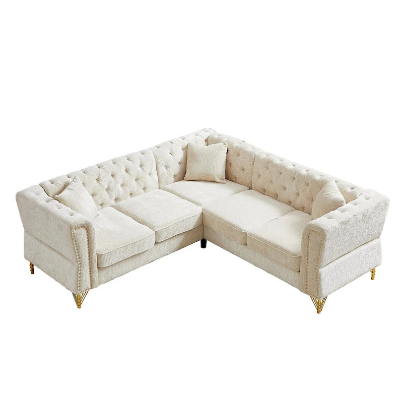 81.5 Chesterfield Chenille L-Shaped Corner Sectional Sofa with Tufted Backrest