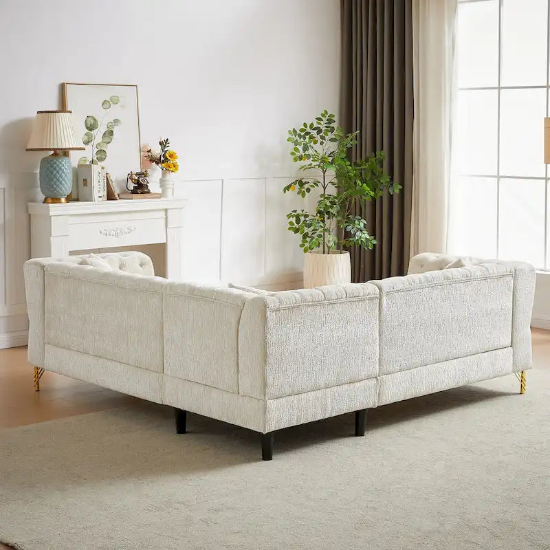 81.5 Chesterfield Chenille L-Shaped Corner Sectional Sofa with Tufted Backrest