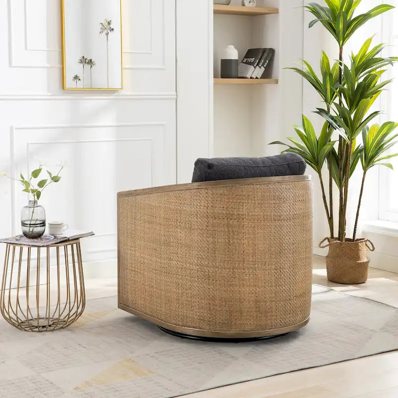 Carbon Black 30.12 Upholstered 360 Swivel Barrel Chair with Sturdy Hardwood Frame
