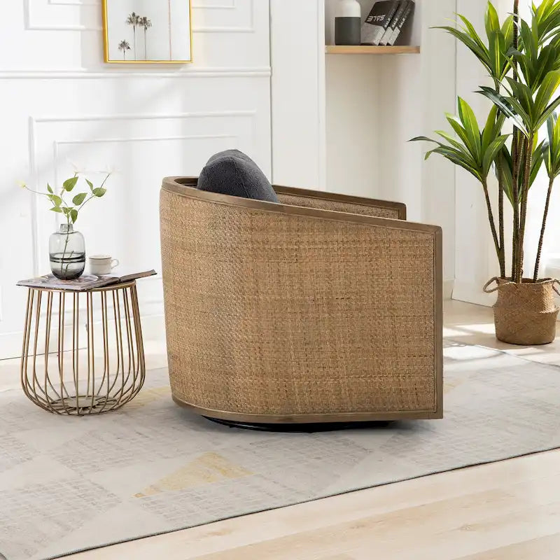 Carbon Black 30.12 Upholstered 360 Swivel Barrel Chair with Sturdy Hardwood Frame