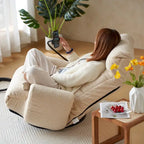 Beige Boucle Swivel Recliner with Phone Holder, Adjustable Headrest, and Backrest