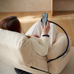 Beige Boucle Swivel Recliner with Phone Holder, Adjustable Headrest, and Backrest
