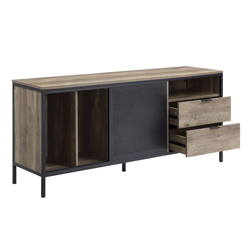 Oak Industrial 63 TV Stand with Storage Drawers & Shelf for 60 TVs