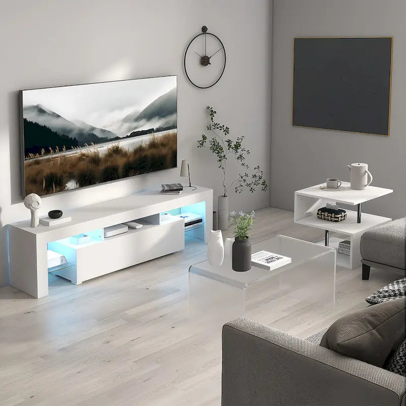51.18 TV Stand with Flip Door & Glass Shelf for 55 TVs