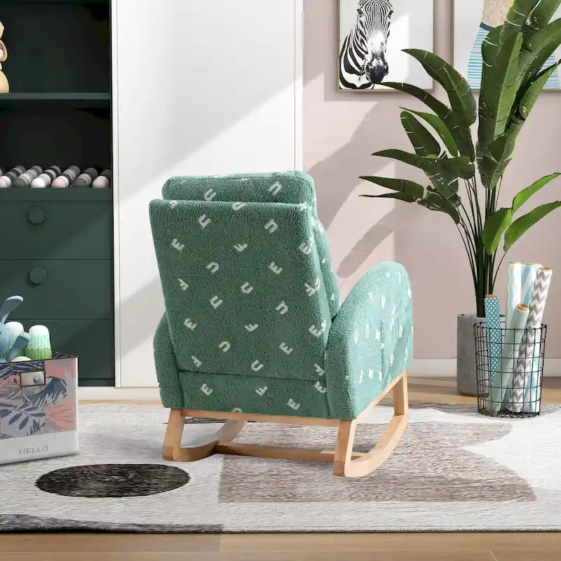 Green 26.8 Upholstered High Back Rocking Chair with Side Pocket