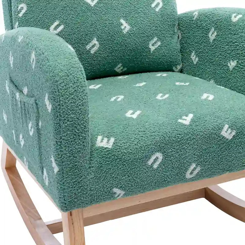 Green 26.8 Upholstered High Back Rocking Chair with Side Pocket