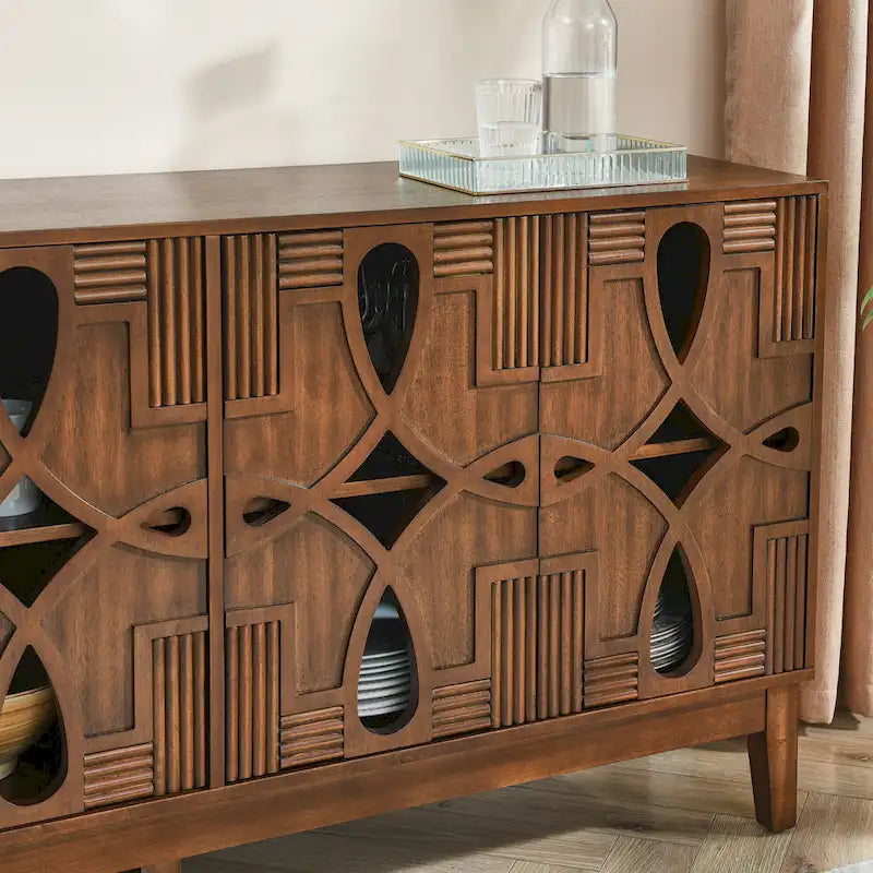 Mid Century Modern Sideboard Buffet Cabinet with Storage, Storage Cabinet with 4 Doors & Adjustable Shelves