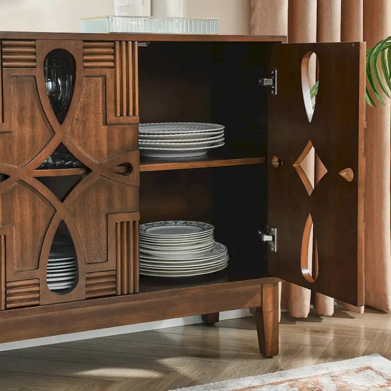 Mid Century Modern Sideboard Buffet Cabinet with Storage, Storage Cabinet with 4 Doors & Adjustable Shelves