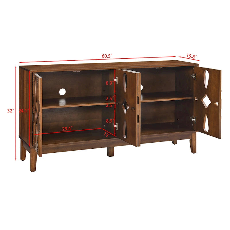 Mid Century Modern Sideboard Buffet Cabinet with Storage, Storage Cabinet with 4 Doors & Adjustable Shelves