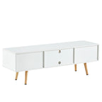 White 55.12 TV Stand with Sliding Doors, Wood Legs & Adjustable Shelf