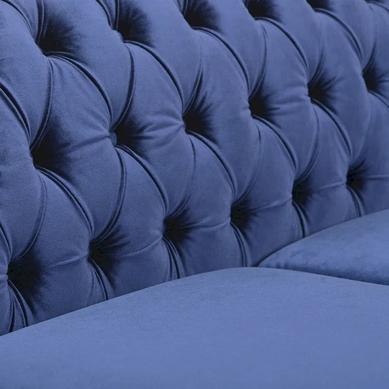 Blue 84.75 Chesterfield Button Tufted 3-Seater Sofa with Nailheads and Legs