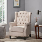 Modern Wingback Push-Back Recliner with Footrest, Button-tufted, Birch Legs