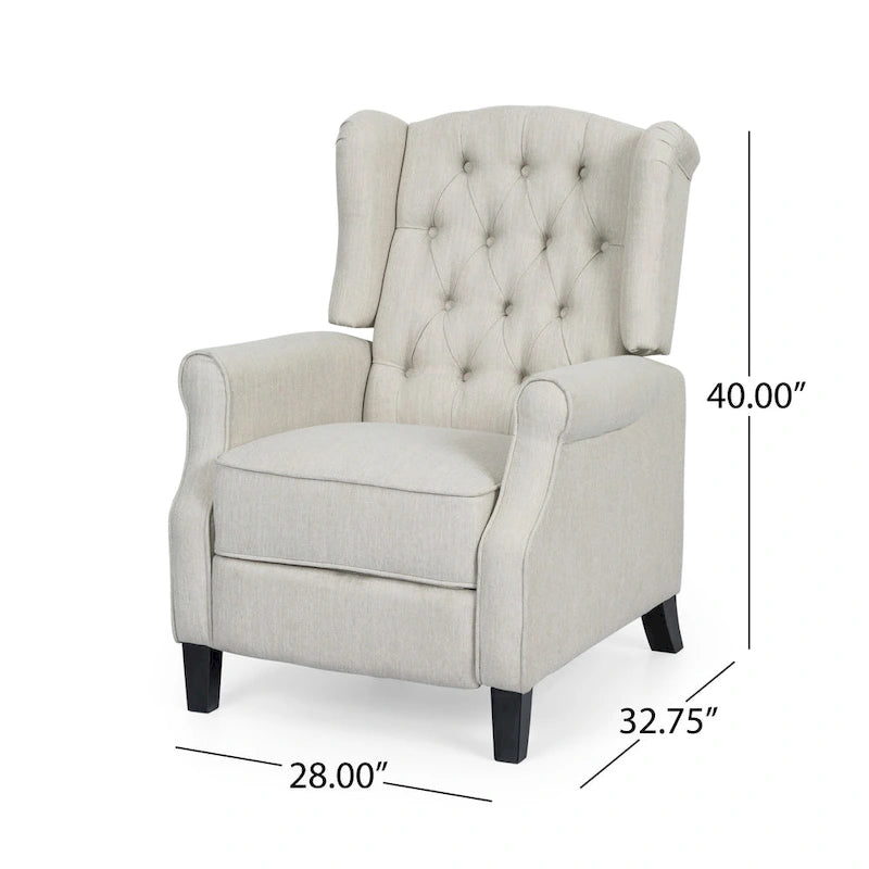 Modern Wingback Push-Back Recliner with Footrest, Button-tufted, Birch Legs