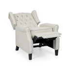 Modern Wingback Push-Back Recliner with Footrest, Button-tufted, Birch Legs