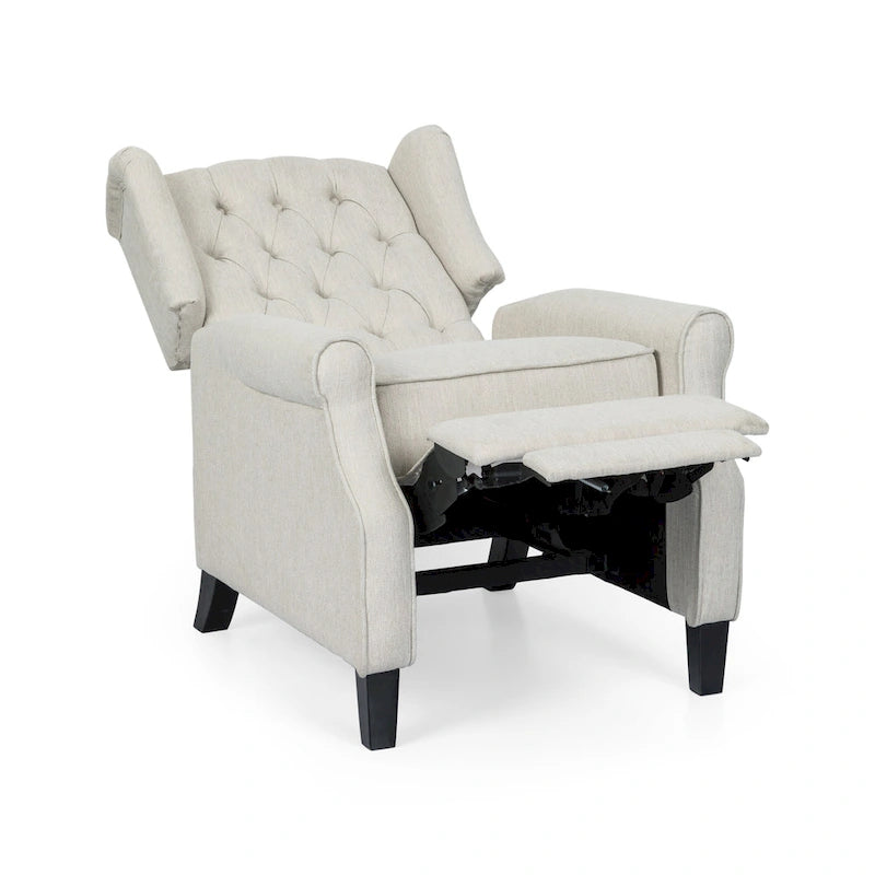 Modern Wingback Push-Back Recliner with Footrest, Button-tufted, Birch Legs