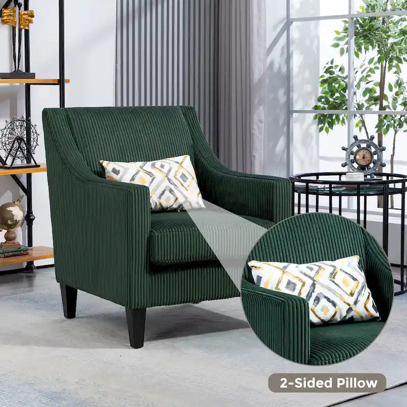 Emerald 26.77 Upholstered Arm Chair with Scooped Arms and Rubber Wood Legs