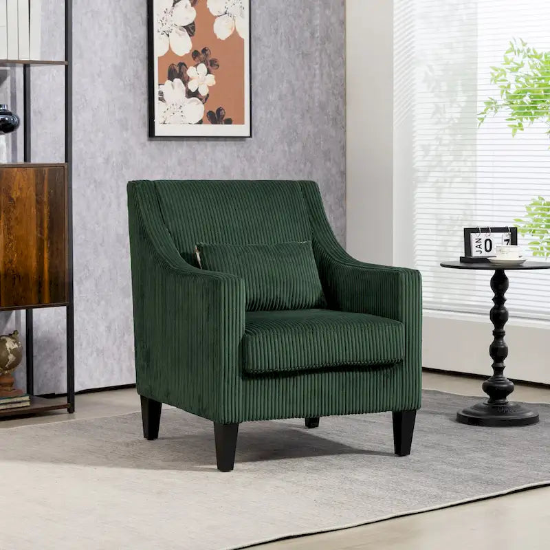 Emerald 26.77 Upholstered Arm Chair with Scooped Arms and Rubber Wood Legs