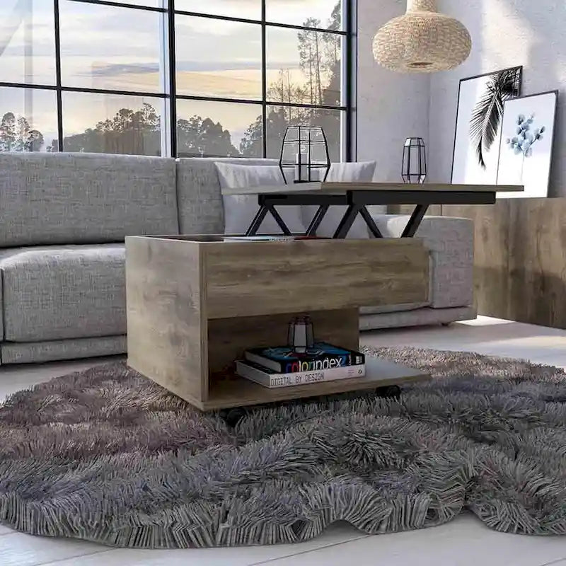 Lift Top Coffee Table for Living Room, Casters, Dark Brown Finish