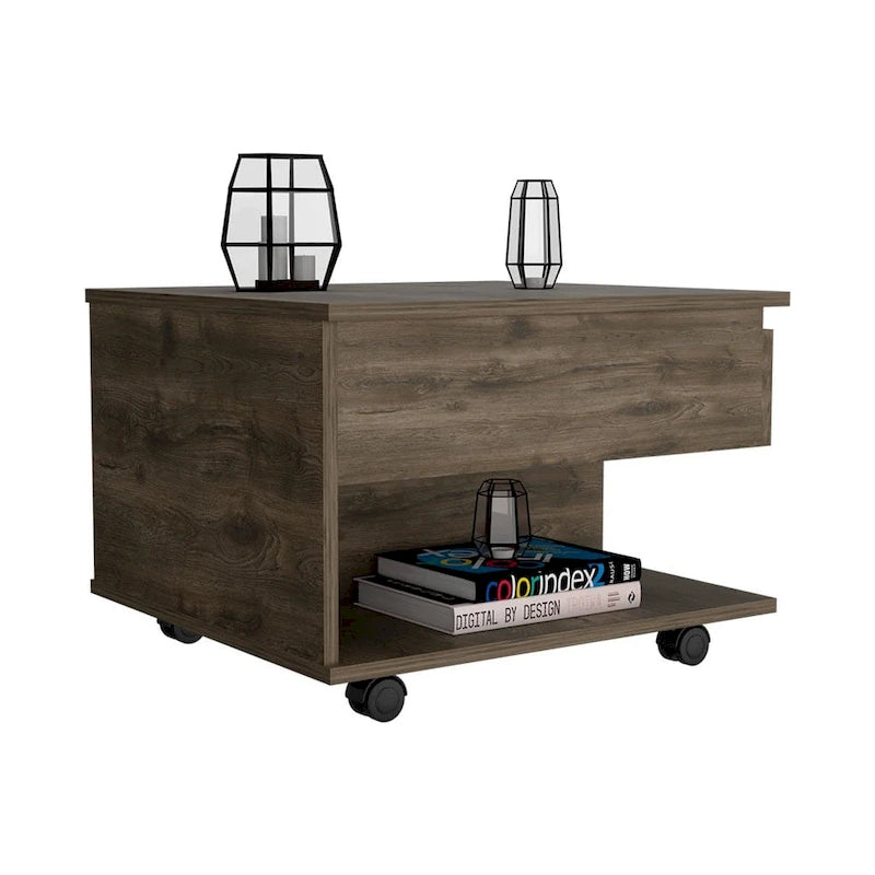 Lift Top Coffee Table for Living Room, Casters, Dark Brown Finish