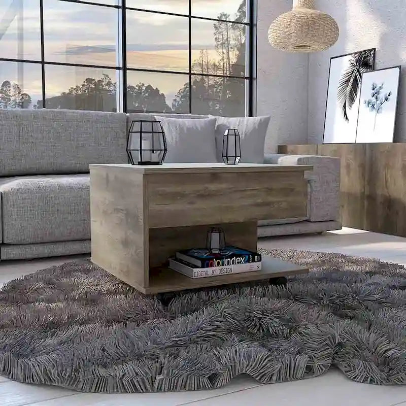 Lift Top Coffee Table for Living Room, Casters, Dark Brown Finish