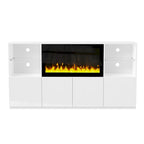 TV Stand with 34.2 Non-heating Electric Fireplace,Entertainment Center with LED Light,Tempered Glass Shelves for TVs up to 75