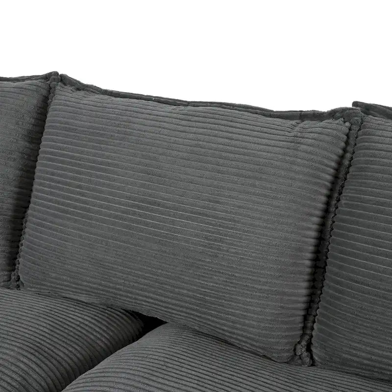 85.4 Modern Curved Sofa, Back Upholstered Couch with 2 Decorative Throw Pillows, Corduroy Fabric Couch