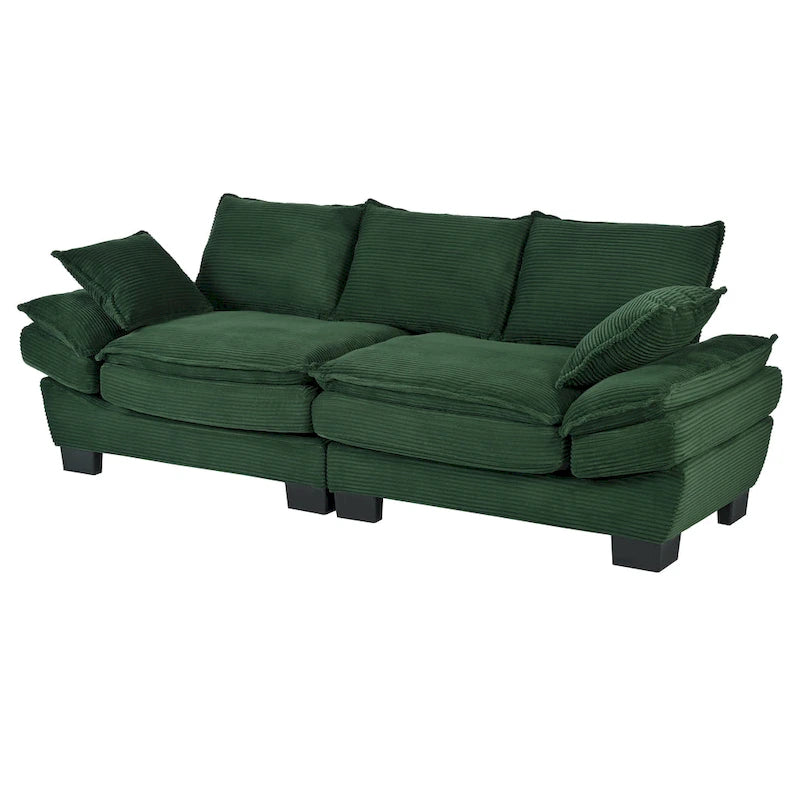 85.4 Modern Curved Sofa, Back Upholstered Couch with 2 Decorative Throw Pillows, Corduroy Fabric Couch
