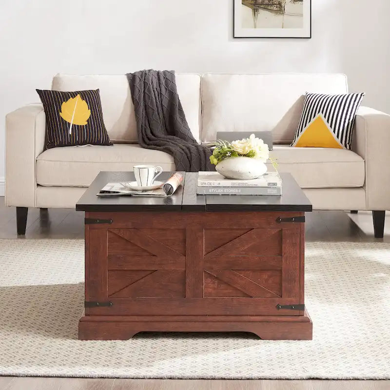 Coffee Table,Square Wood Table with Hidden Storage Barn design Center Table Rustic Cocktail Table with Hinged Lift Top