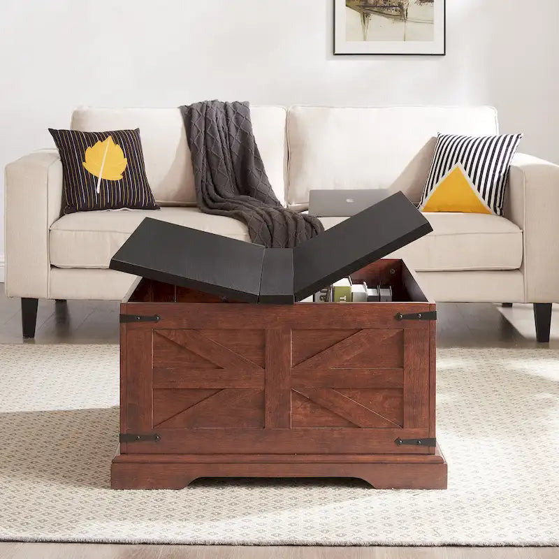 Coffee Table,Square Wood Table with Hidden Storage Barn design Center Table Rustic Cocktail Table with Hinged Lift Top