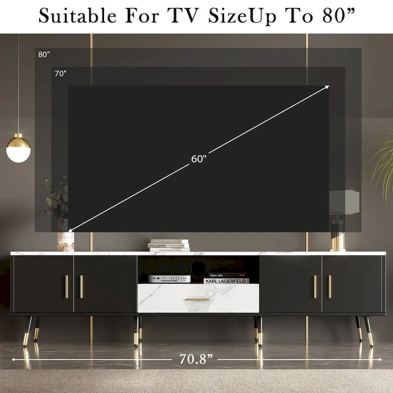71 Modern TV Stand with 2 Cabinets& Open Compartments, Entertainment Center for TVs up to 80, Television Console