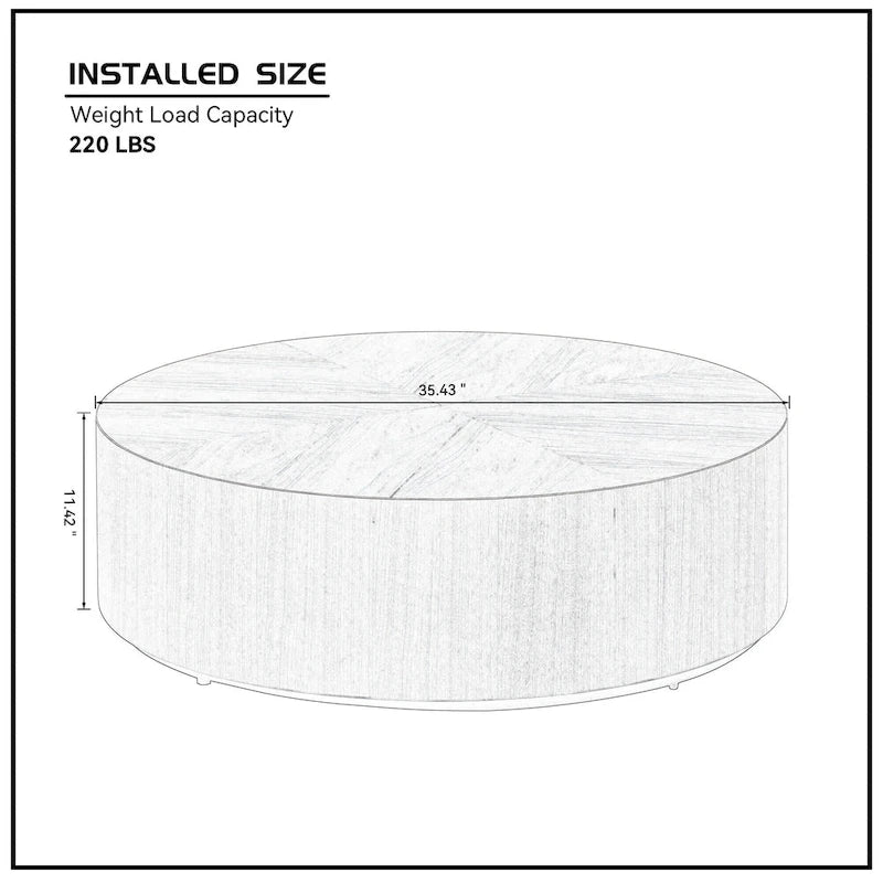 35.43 Inch Modern Round Coffee Table MDF Coffee Table for Living Room,Drum Center Table for Apartment,No Need Assembly