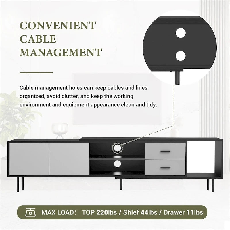 Modern TV Stand with 2 Doors and Large Storage Cabinet