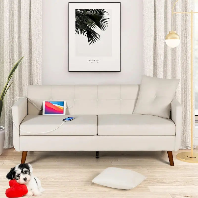Modern 65 inch Loveseat Sofa w/ 2 USB Charging Ports