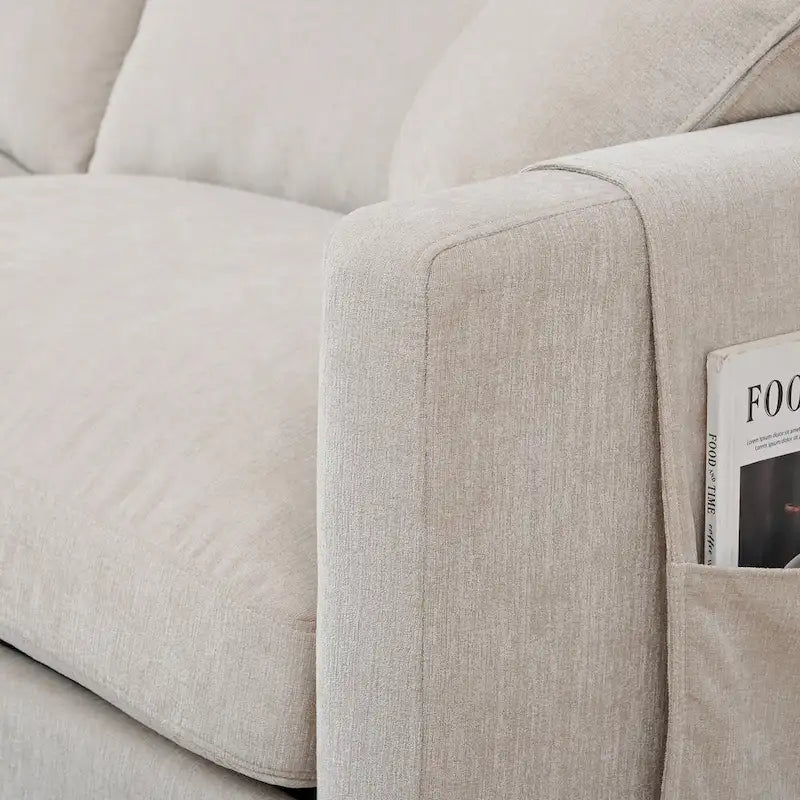 Beige 107.87 4-Seater Sofa with Movable Ottoman & Storage