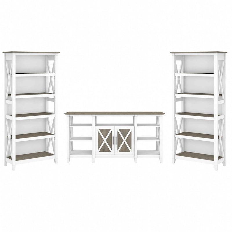 Tall Farmhouse TV Stand with 2 Bookcases by Bush Furniture