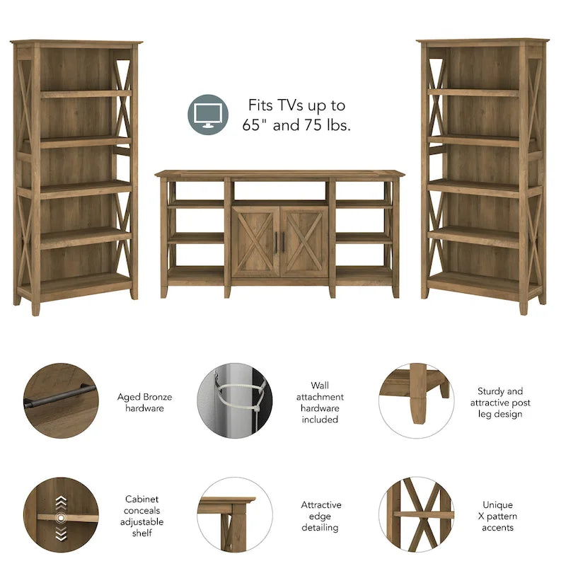 Tall Farmhouse TV Stand with 2 Bookcases by Bush Furniture