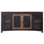 HomeRoots 68 Black Solid Wood Cabinet Enclosed Storage Distressed TV Stand - 67.75' X '34.75' X '19
