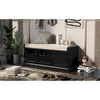 Modern Storage Bench with 2 Storage Drawers and 2 Cabinet Doors, Removable Cushion for Home Entryway and Lounge
