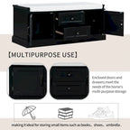 Modern Storage Bench with 2 Storage Drawers and 2 Cabinet Doors, Removable Cushion for Home Entryway and Lounge