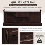 Modern Storage Bench with 2 Storage Drawers and 2 Cabinet Doors, Removable Cushion for Home Entryway and Lounge