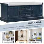 Modern Storage Bench with 2 Storage Drawers and 2 Cabinet Doors, Removable Cushion for Home Entryway and Lounge