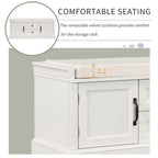 Modern Storage Bench with 2 Storage Drawers and 2 Cabinet Doors, Removable Cushion for Home Entryway and Lounge