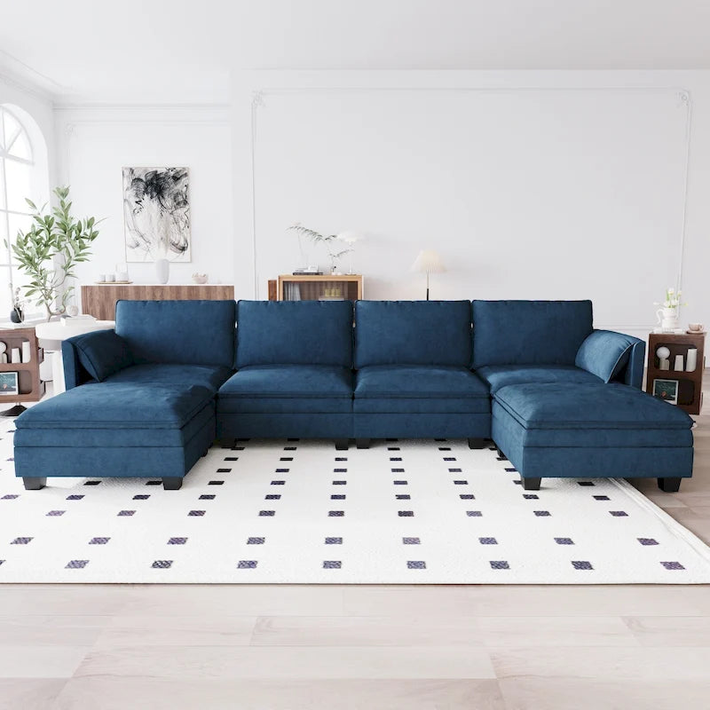 Christopher Knight Home - Noah 141.5 U-Shaped 6-Seater Sofa Couch with Movable Ottoman and Armrest Pockets, Fabric Upholstery