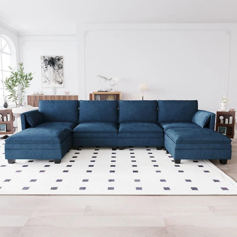 Christopher Knight Home - Noah 141.5 U-Shaped 6-Seater Sofa Couch with Movable Ottoman and Armrest Pockets, Fabric Upholstery