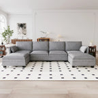 Christopher Knight Home - Noah 141.5 U-Shaped 6-Seater Sofa Couch with Movable Ottoman and Armrest Pockets, Fabric Upholstery
