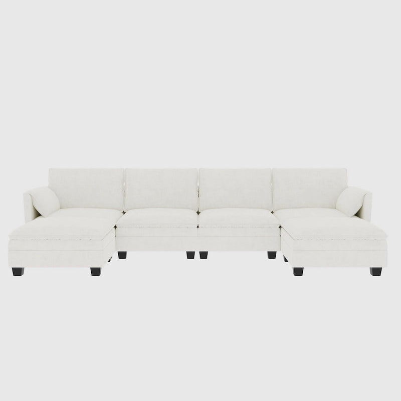 Christopher Knight Home - Noah 141.5 U-Shaped 6-Seater Sofa Couch with Movable Ottoman and Armrest Pockets, Fabric Upholstery